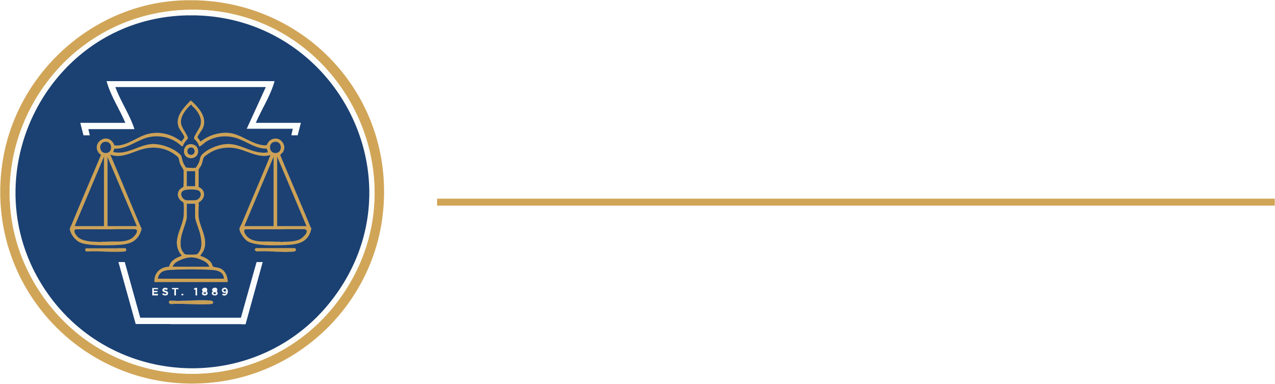 Logo for the Fayette County Bar Association, featuring a scale of justice inside a keystone symbol and the founding year "EST. 1889.